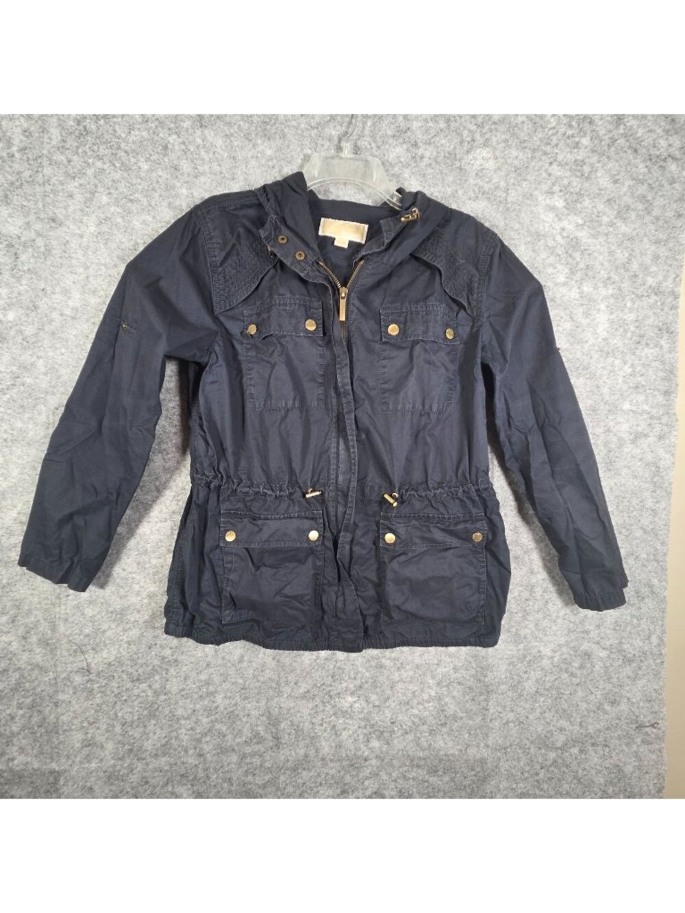Michael Michael Kors Women's Lightweight Zip Up Hooded Utility Jacket Blue Size